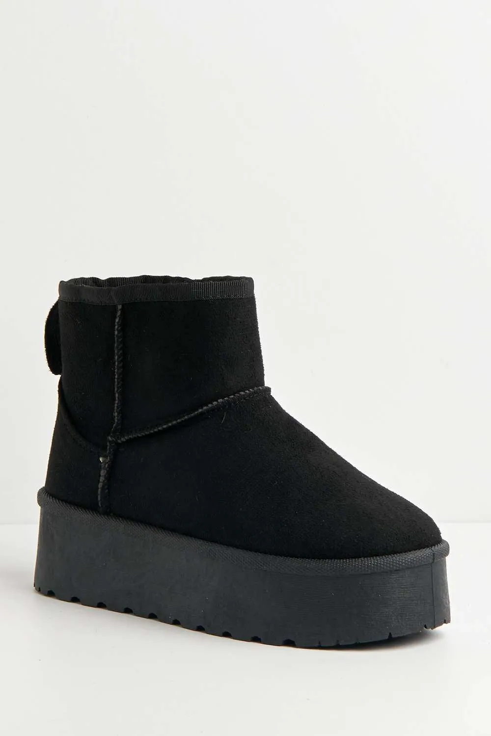 Yulla Flatform Faux Fur Lining Flatform Ankle Boots in Black